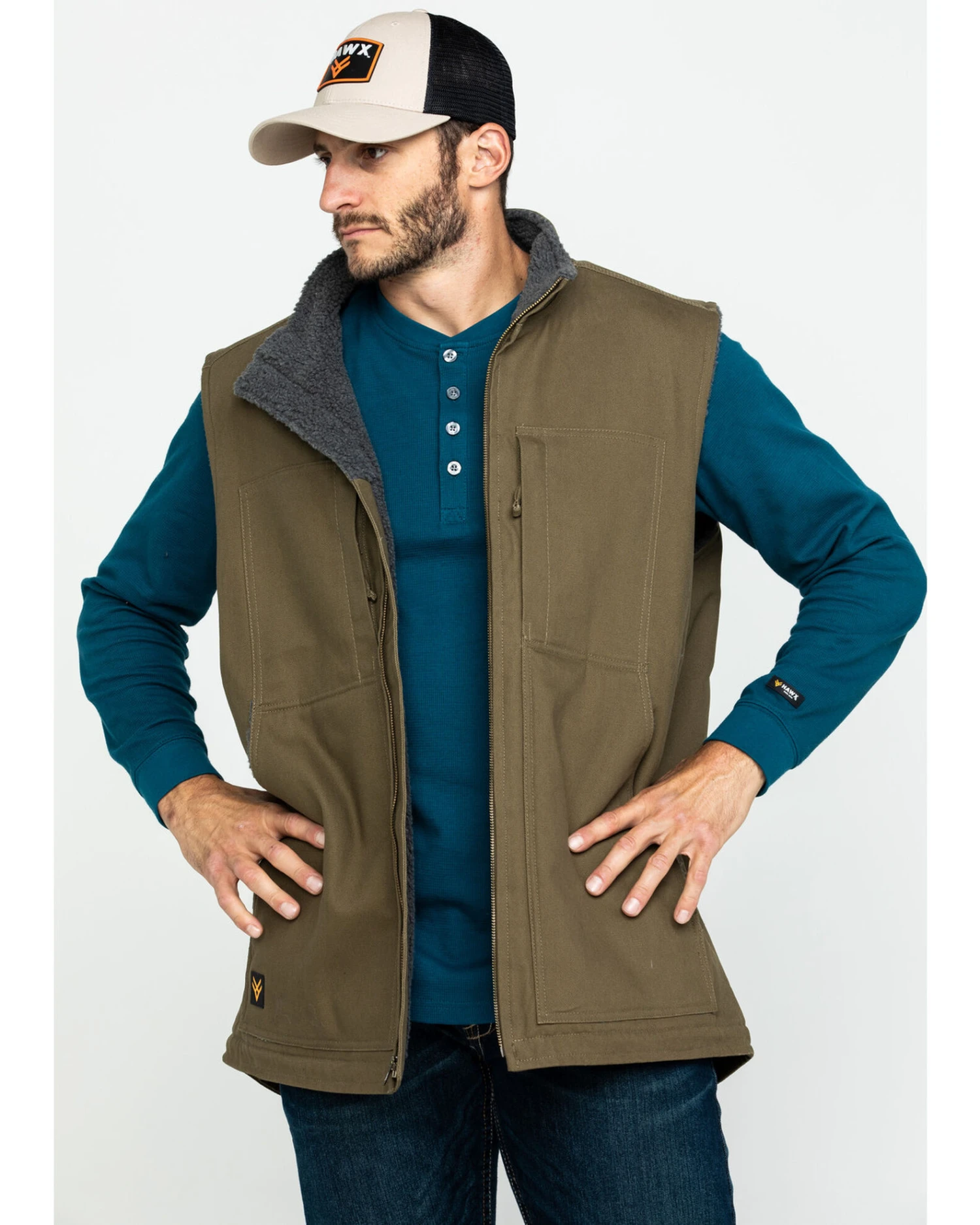 Hawx Men's Olive Canvas Sherpa Lined Work Vest - Image 6