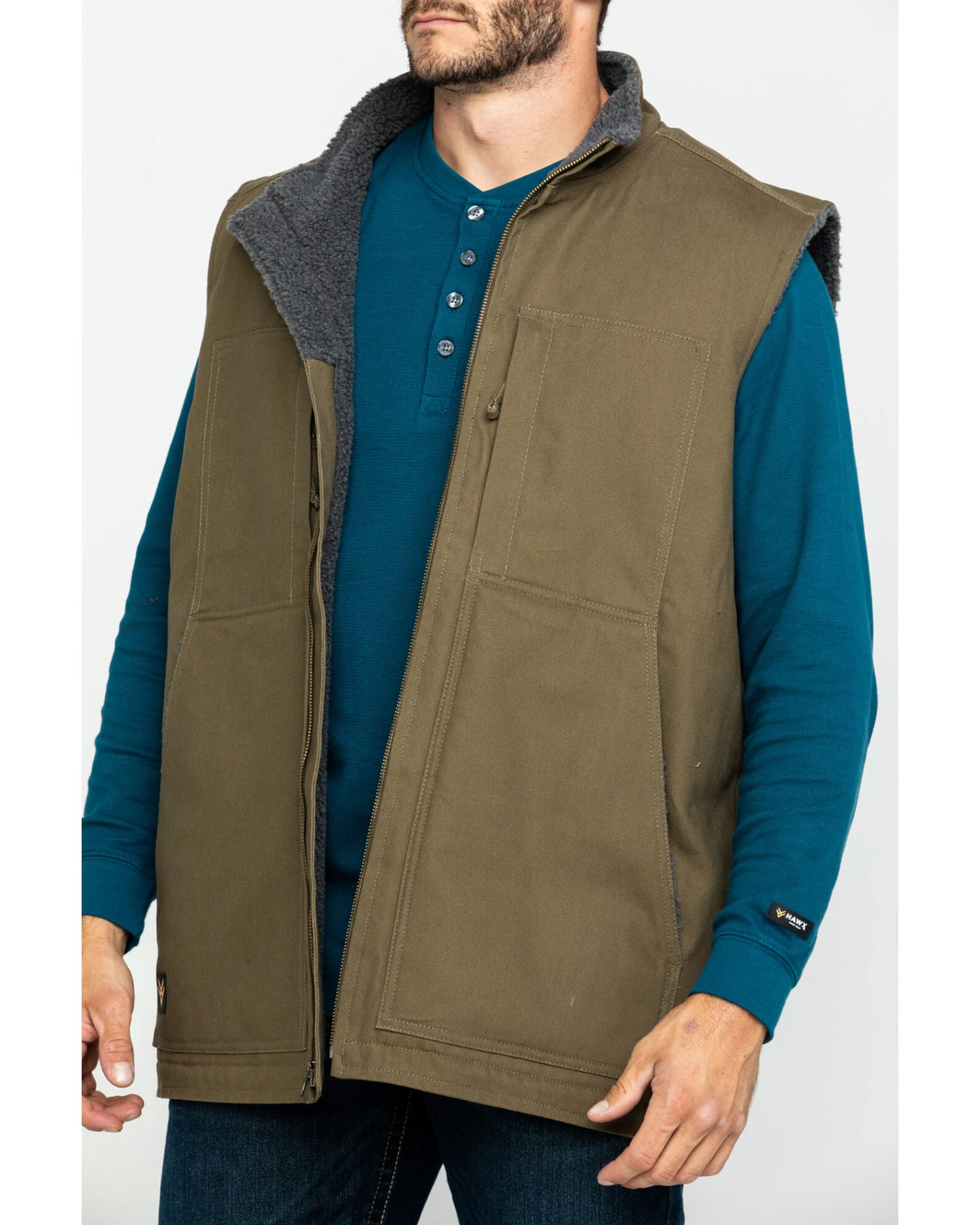 Hawx Men's Olive Canvas Sherpa Lined Work Vest - Image 2