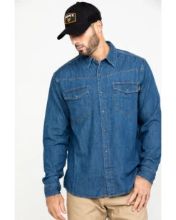 Hawx Men's Stonewashed Denim Snap Long Sleeve Work Shirt 