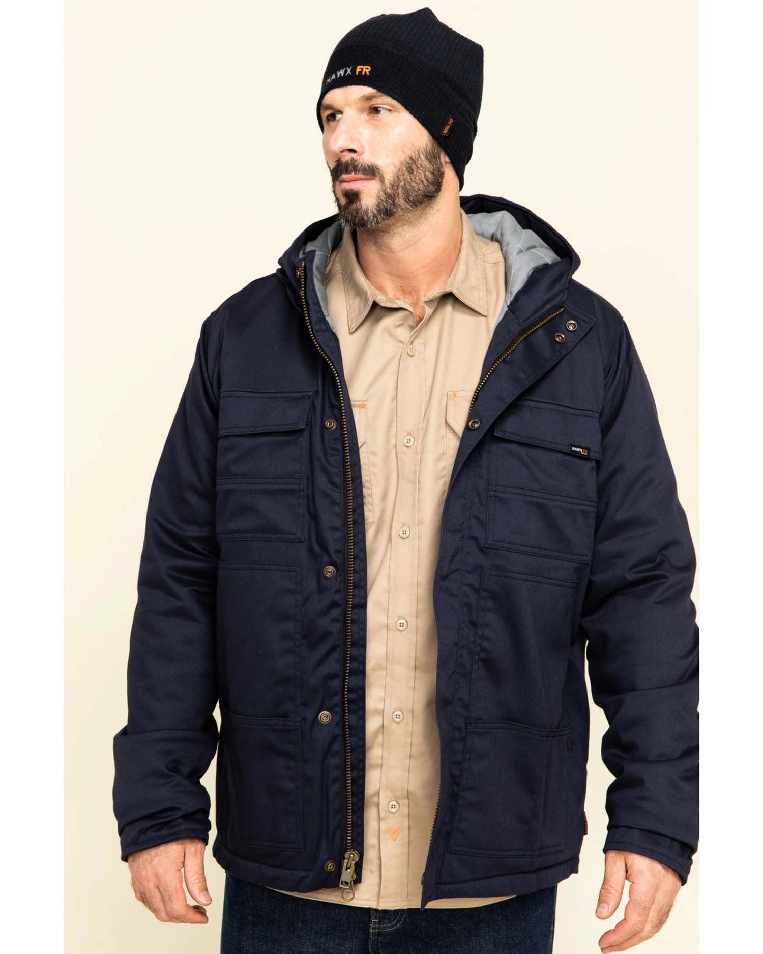 Hawx Men's FR Duck Hooded Storm-Flap Work Jacket - Big