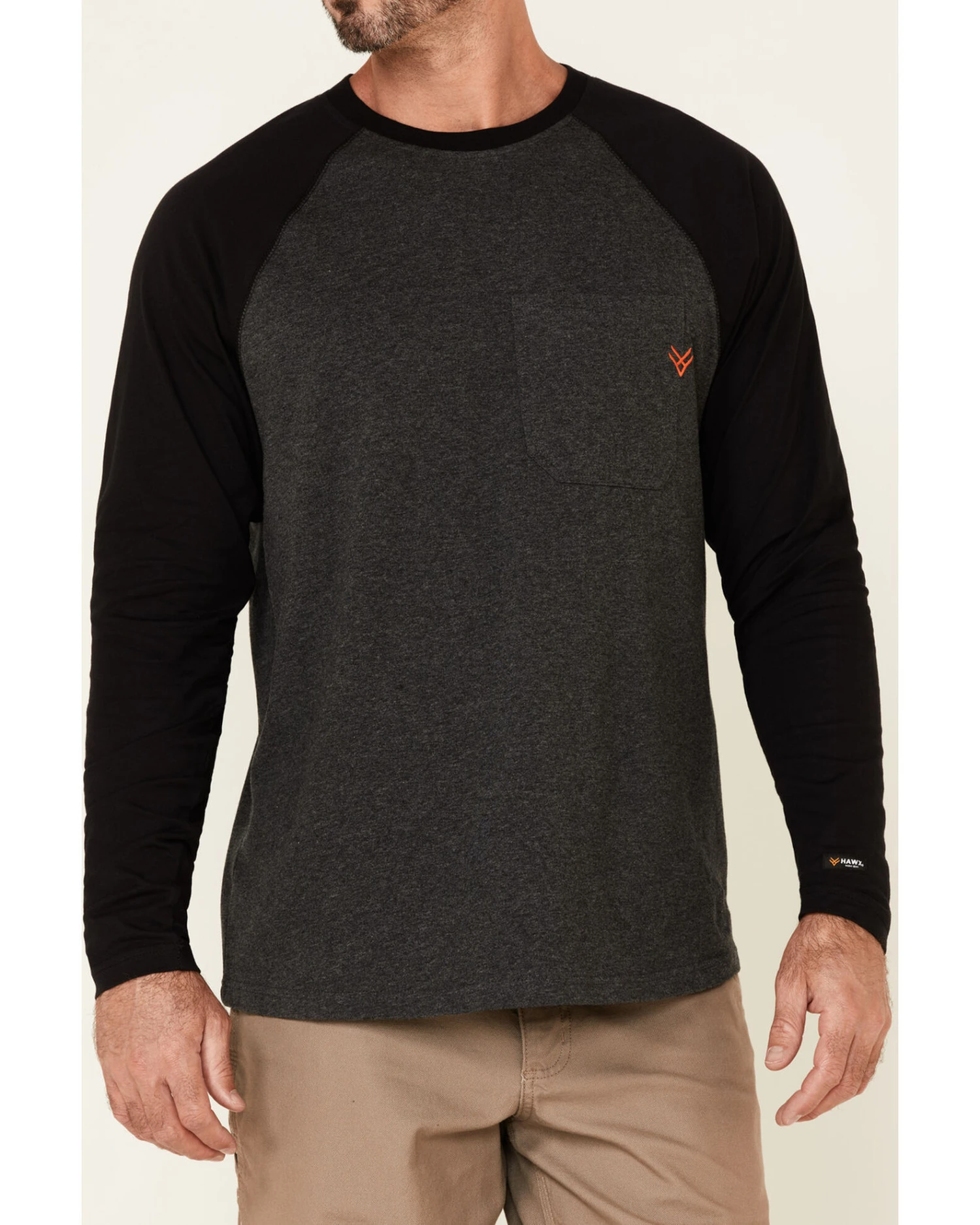 Hawx Men's Dark Gray Original Baseball Crew Long Sleeve Work T-Shirt - Image 3