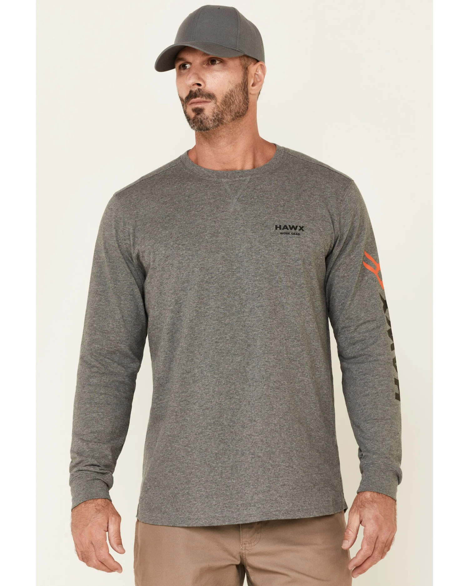Hawx Men's Charcoal Original Logo Crew Long Sleeve Work T-Shirt