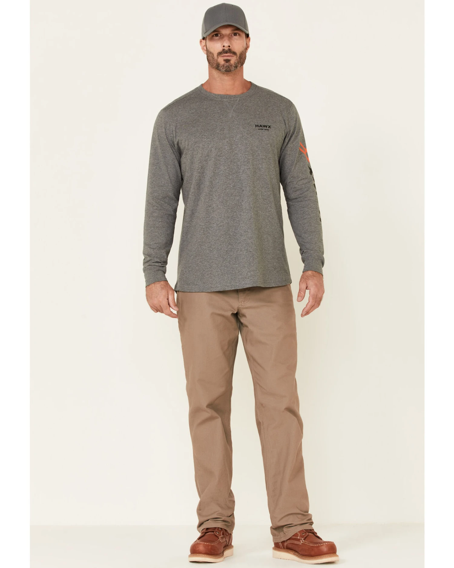 Hawx Men's Charcoal Original Logo Crew Long Sleeve Work T-Shirt - Image 2