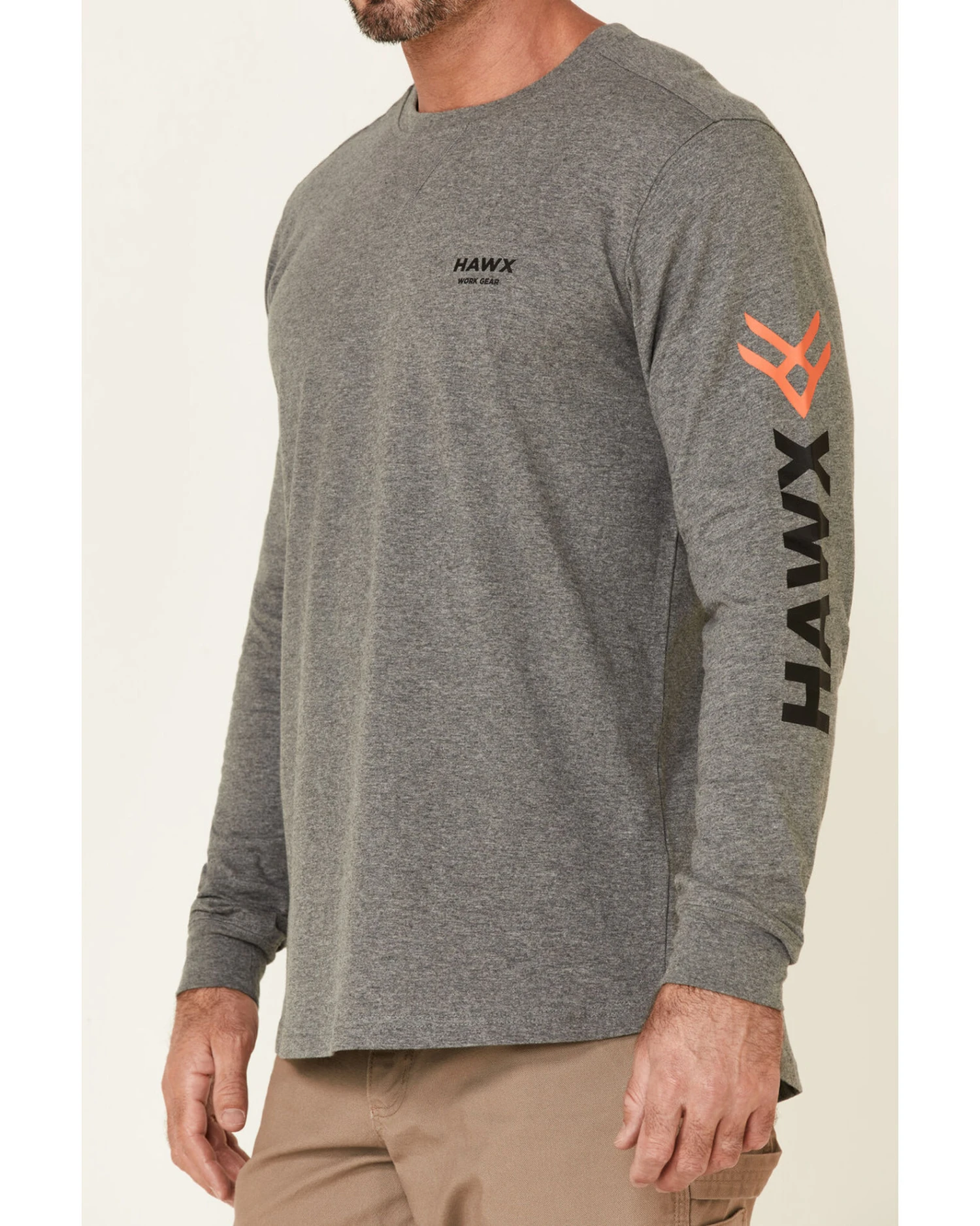 Hawx Men's Charcoal Original Logo Crew Long Sleeve Work T-Shirt - Image 3