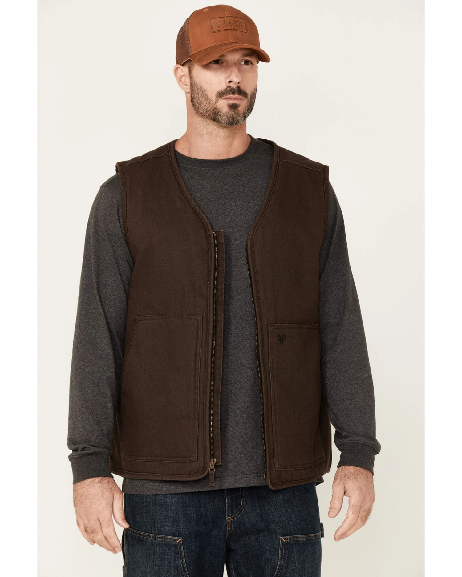 Hawx Men's Weathered Canvas Zip-Front Sherpa Lined Work Vest - Tall - Image 2