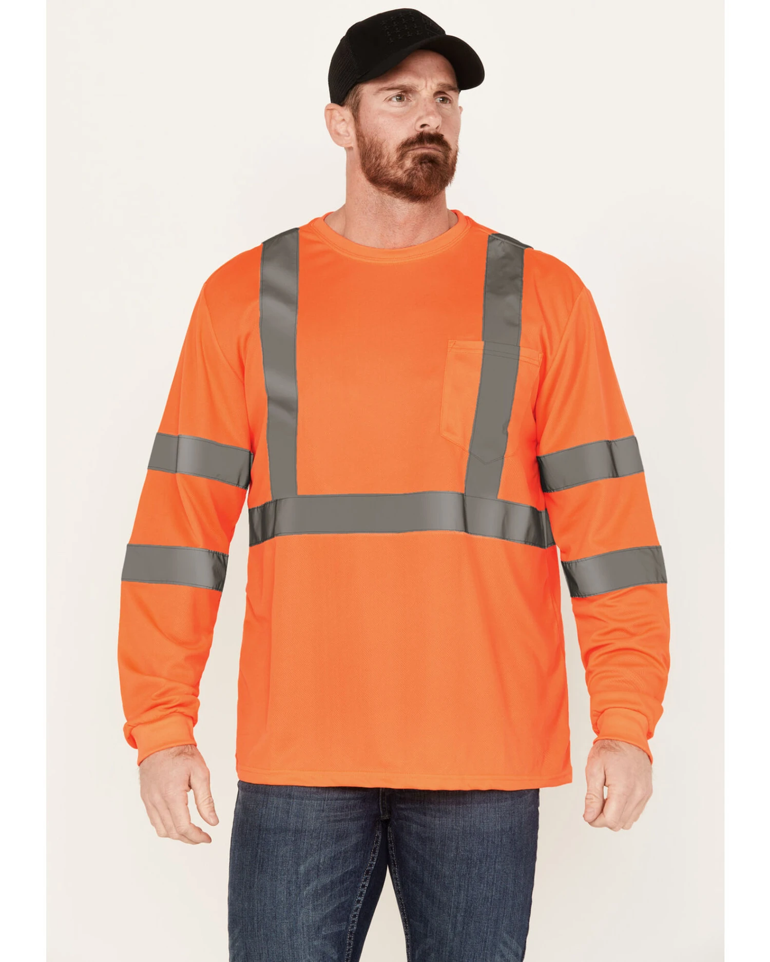 Hawx Men's Solid Enhanced Hi-Vis Long Sleeve Pocket Work T-Shirt - Big